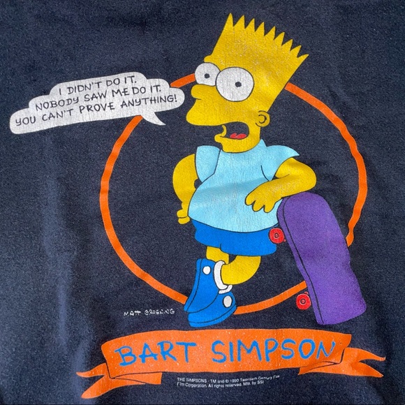 90s Simpsons Season 1 Bart Skateboard Crewneck Sweatshirt Large - Picture 2 of 4